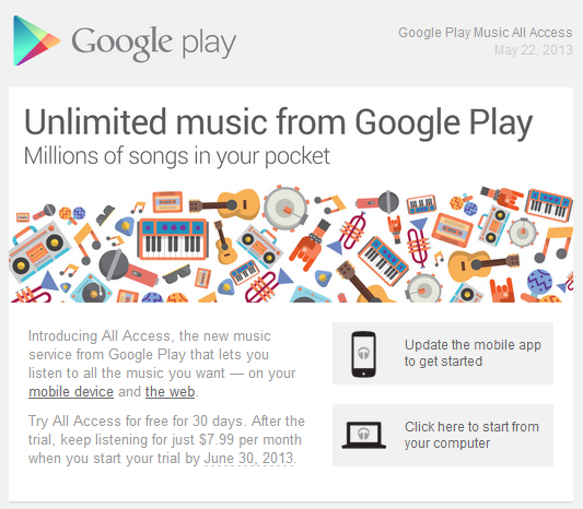 Google Play Music All Access screen capture